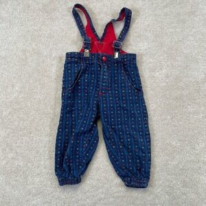 VTG Osh Kosh B'gosh Vestbak Open Front Overalls 2T Denim X O Print USA Made